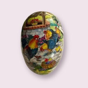 Vtg German Papier Mache Easter Egg Container Rooster Farm Scene Made in Germany